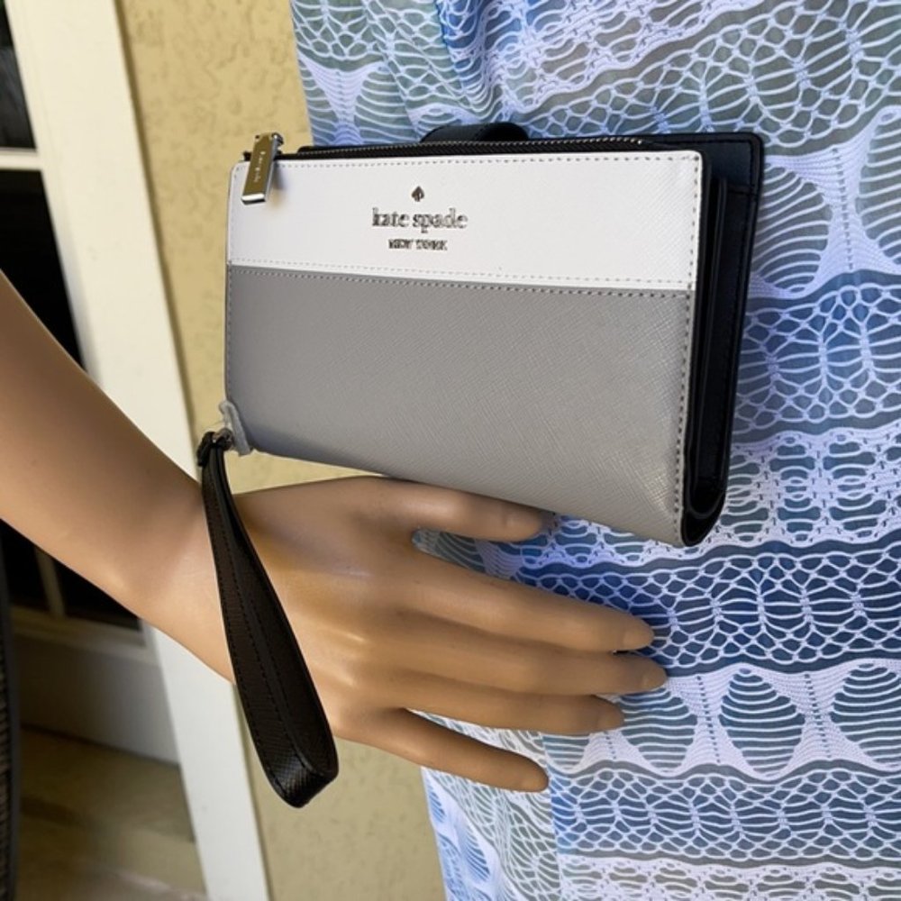 Kate Spade Staci Colorblock Phone Wallet Wristlet in Nimbus Grey - Picture 2 of 16